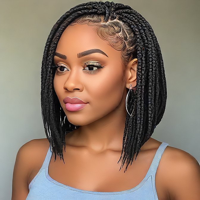 Chin-Length Box Braid Bob